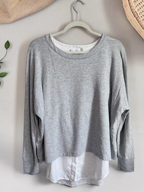 Vince Light Gray Layered-Hem Sweatshirt with White Underlay